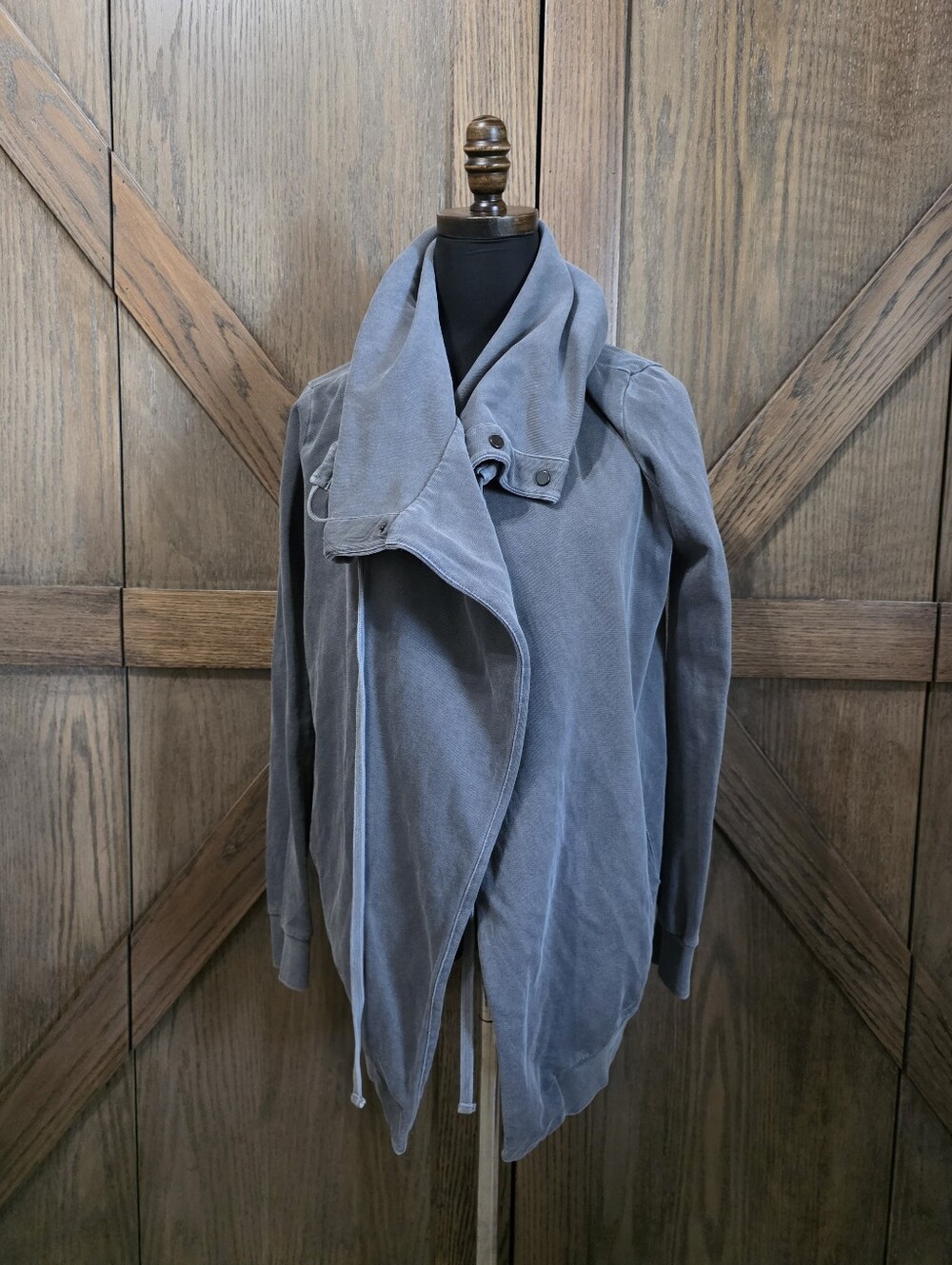 AllSaints Washed Gray Draped Hooded Jacket